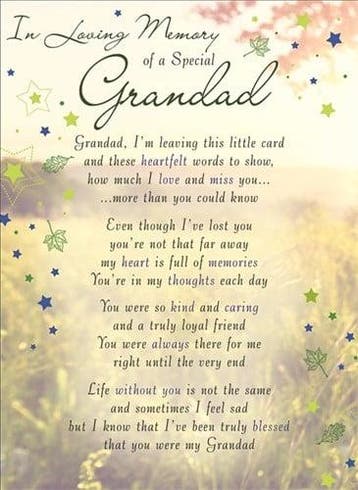 Rouwkaart herdenkingskaart ilm of a special grandad 16.5 x