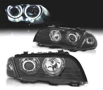 PHARES BMW E46 4P 98-01 ANGEL EYES CCFL NOIR H7 H7, Auto-onderdelen, Verlichting, Verzenden