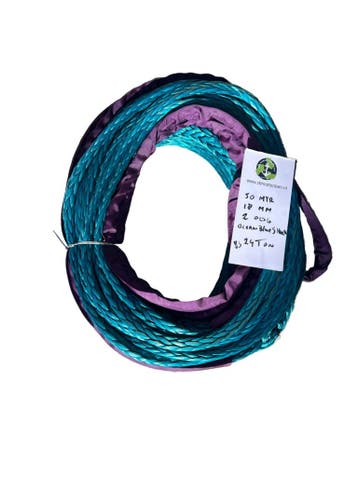 Ocean Blue Shark Line HMPE 50MTR 18 MM 24Ton 2 bekleed Oo..., Verzenden, Nieuw