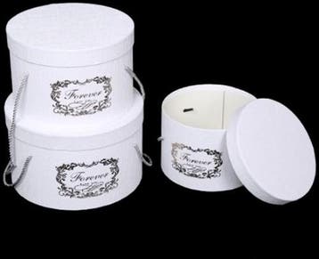 Bloemendoos set van 3 luxe rond white/ivory forever love you, Nieuw