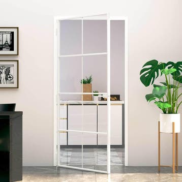 vidaXL Binnendeur 93x201,5 cm gehard glas en aluminium smal, Doe-het-zelf en Bouw, Deuren en Vliegenramen, Verzenden