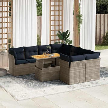 vidaXL 9-delige Loungeset met kussens poly rattan grijs, Verzenden, Nieuw, Loungeset