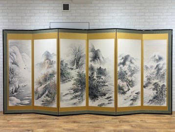 Kamerscherm - Hout, Textiel, Papier, Zijde, Groot Japans