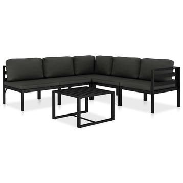 vidaXL 6-delige Loungeset met kussens aluminium antraciet, Verzenden, Nieuw, Loungeset