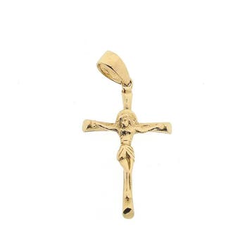 Gouden hanger van een kruis met corpus (Hanger of bedel), Ophalen of Verzenden, Gebruikt, Goud, Overige merken
