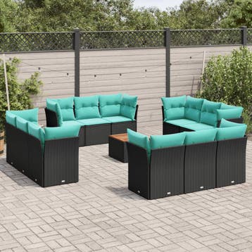 vidaXL 13-delige Loungeset met kussens poly rattan zwart, Verzenden, Loungeset