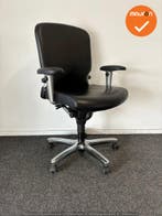 Haworth Comforto 77 - Zwarte leren bekleding - Chroom voetkr, Werkplek, Ophalen of Verzenden, Gebruikt, Stoel