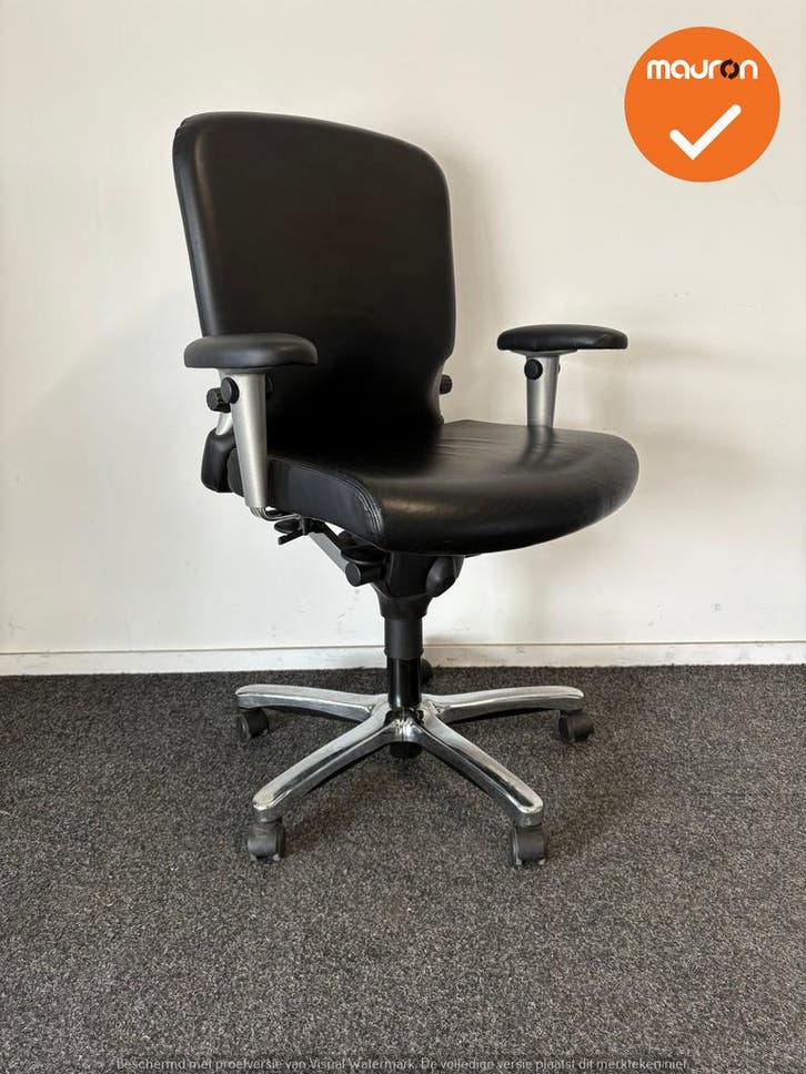 Haworth Comforto 77 - Zwarte leren bekleding - Chroom voetkr, Zakelijke goederen, Kantoor en Winkelinrichting | Kantoormeubilair en Inrichting