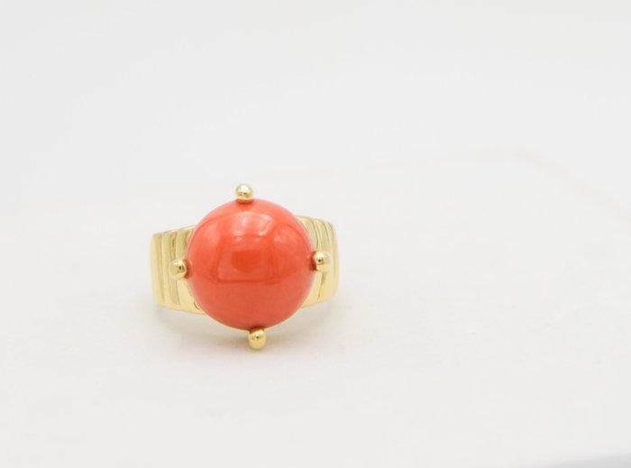 Ring - 18 karaat Geel goud Koraal, Handtassen en Accessoires, Ringen