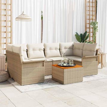 vidaXL Tuinbank Set 7 st Beige poly rattan, Verzenden, Nieuw