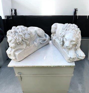 sculptuur, Coppia leoni - 20 cm - Canovas leeuwenpaar —, Antiek en Kunst