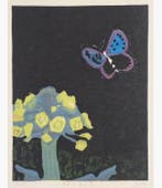 Gashu Fukami () (1953) - Butterfly and Rapeseed Flowers, Antiquités & Art