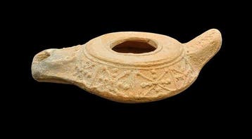 Byzantijns Terracotta Versierde olielamp - 115 mm (Zonder