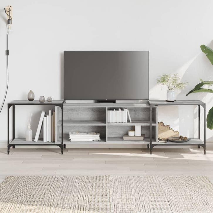 vidaXL Tv-meubel 203x37x50 cm bewerkt hout grijs sonoma, Maison & Meubles, Armoires | Mobilier de télévision, Envoi