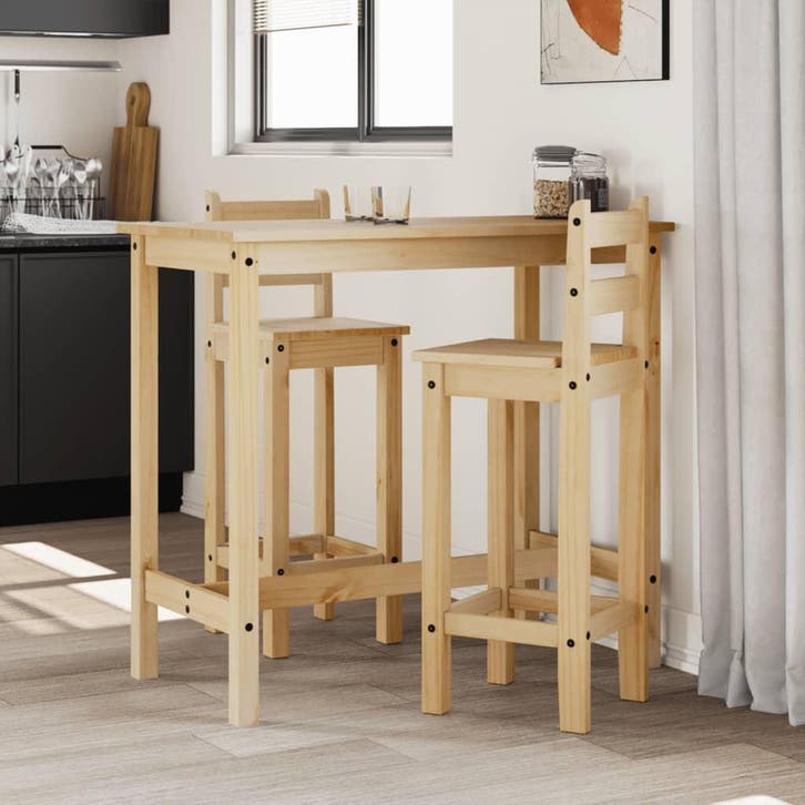 vidaXL 3-delige Barset massief grenenhout, Huis en Inrichting, Complete eetkamers, Nieuw, Verzenden