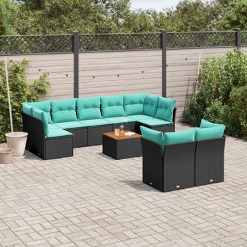 vidaXL 10-delige Loungeset met kussens poly rattan zwart, Verzenden, Nieuw, Loungeset