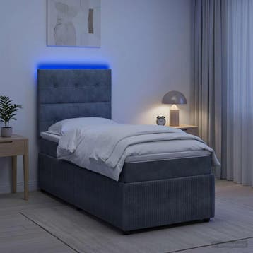 vidaXL LED Boxspringbed met Matras Donkergrijs 100 x 200 cm, Verzenden, Nieuw