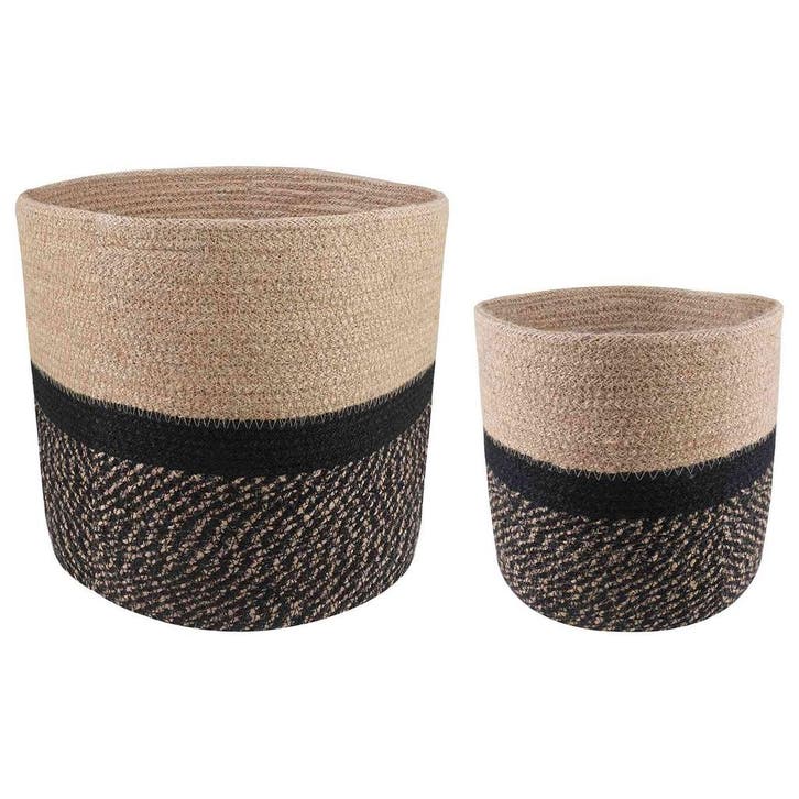 vidaXL Plantenpot Set 2 pcs Naturel en Zwart Ø 28 x 28 cm, Tuin en Terras, Bloempotten, Nieuw, Verzenden