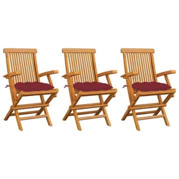 vidaXL Klapstoelen met wijnrode kussens, 3 stuks, massief, Verzenden, Nieuw