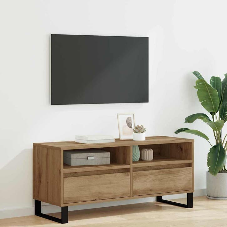 vidaXL TV Kast met lade Artisan Eiken 100 x 34,5 x 44,5 cm, Huis en Inrichting, Kasten |Televisiemeubels, Nieuw, Verzenden