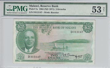 1964 Malawi 2 Kwacha Pick 7a Pmg About Unc 53 Net, Verzenden