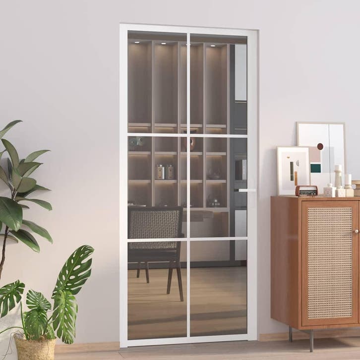 vidaXL Binnendeur 93x201,5 cm ESG-glas en aluminium wit, Doe-het-zelf en Bouw, Deuren en Vliegenramen, Nieuw, Verzenden