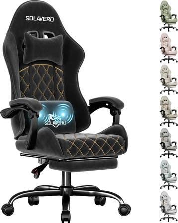 SOLAVERO Gaming Chair van suède stof, ergonomische gamerstoe, Verzenden