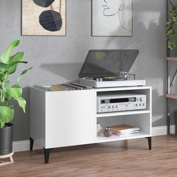 vidaXL Platenkast 84,5x38x48 cm bewerkt hout hoogglans wit, Verzenden