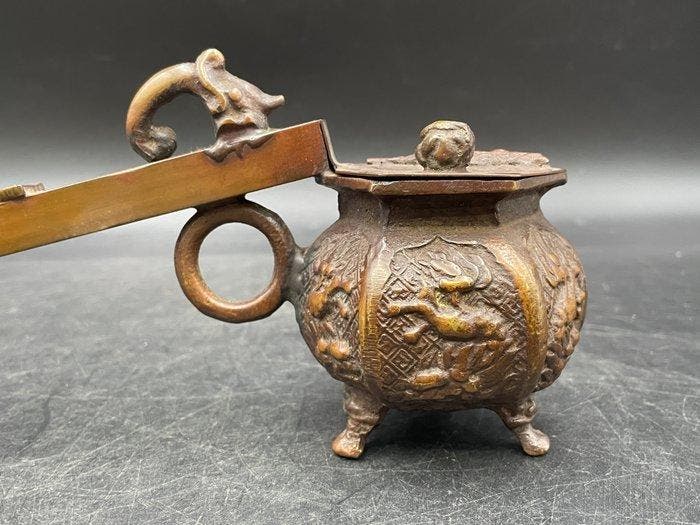 Inktpot - Portable stationery - Brons, Antiek en Kunst, Antiek | Overige Antiek