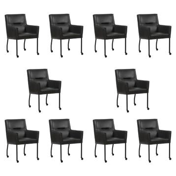 Set van 10 Leren eetkamerstoelen Lucky - Granada Ebony, Ophalen of Verzenden, Nieuw, Leer, Eén
