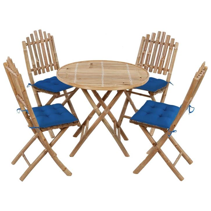 vidaXL 5-delige Tuinset inklapbaar met kussens bamboe, Jardin & Terrasse, Ensembles de jardin, Envoi