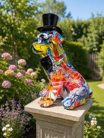 Beeld, street Art dog with cape - 27 cm - polyresin