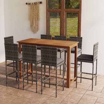 vidaXL 9-delige Tuinbarset met kussens grijs, Tuin en Terras, Verzenden, Nieuw