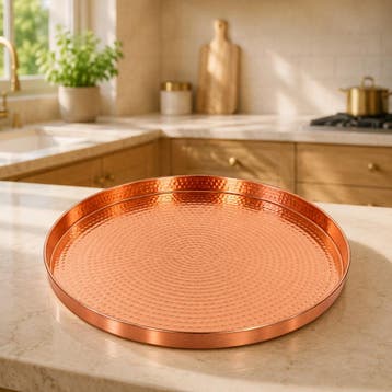 Puur koperen dienblad rond (ø 32 cm) - gehamerd gepolijst, Ophalen of Verzenden, Nieuw