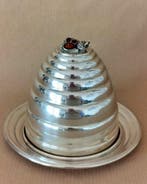 Schaal - .925 zilver, Enamel - Cloche/koepel met schotel, Antiek en Kunst