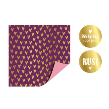 3m Cadeaupapier met 8 stickers - valentijn - liefde - val..., Diversen, Cadeaupapier, Verzenden, Nieuw