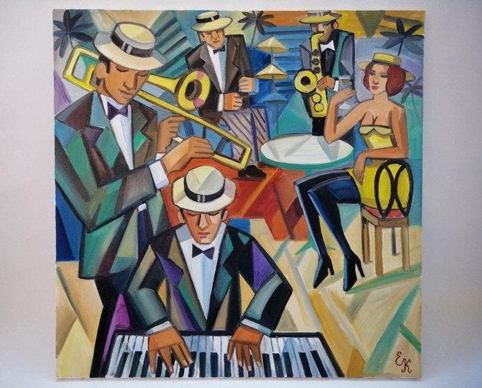 Elena Khmeleva - Jazz on a warm evening, Antiquités & Art, Art | Peinture | Moderne