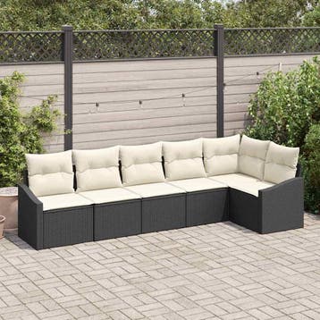 vidaXL Tuinbank Set 6 st Zwart en Wit poly rattan, Verzenden