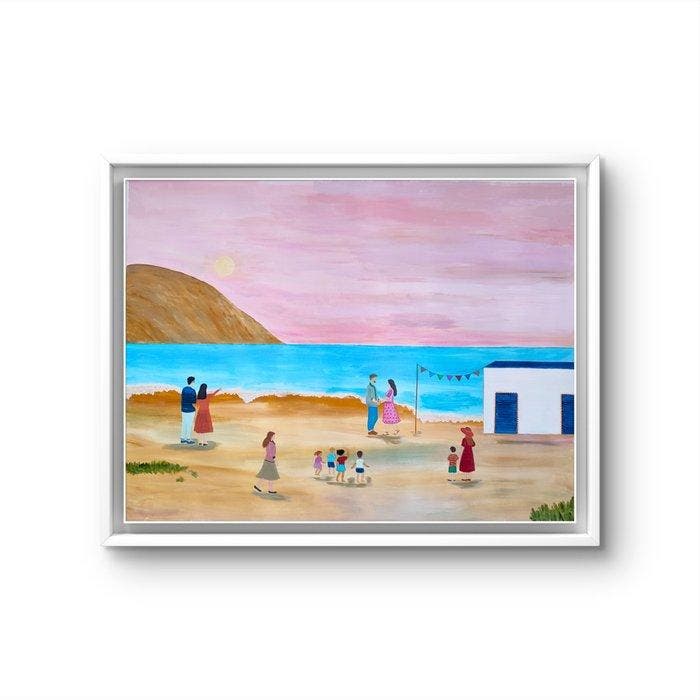 Esther Cela - Atardecer en la playa, Antiek en Kunst, Kunst | Schilderijen | Modern