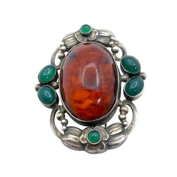 Georg Jensen - Broche Zilver Barnsteen - Chalcedoon
