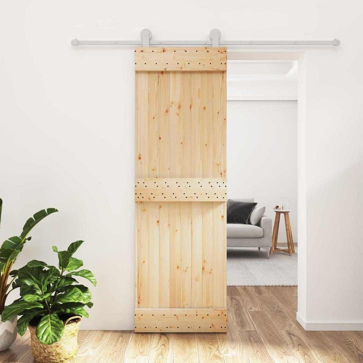 vidaXL Schuifdeur Natuurlijk en Wit 70 x 210 cm Massief Pine, Doe-het-zelf en Bouw, Deuren en Vliegenramen, Nieuw, Verzenden
