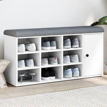 vidaXL Schoenenbank 102x32x50 cm bewerkt hout wit, Huis en Inrichting, Verzenden, Nieuw