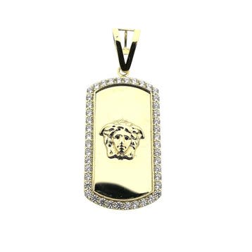 Gouden hanger met het hoofd van Medusa en zirconia, Ophalen of Verzenden, Gebruikt, Goud, Overige merken