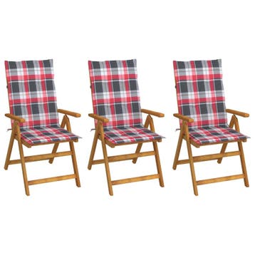vidaXL Set van 3 klapstoelen met kussens, gemaakt van, Verzenden, Nieuw