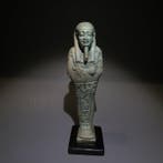 Oud-Egyptisch Faience Prachtige grote Shabti. 11,5 cm hoog.