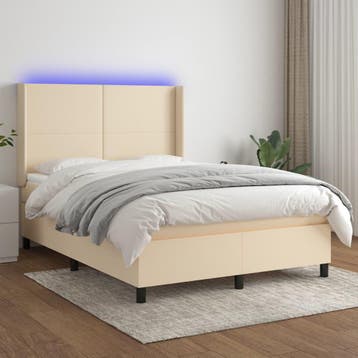 vidaXL Boxspring met matras en LED stof crèmekleurig 140x200, Verzenden, Nieuw