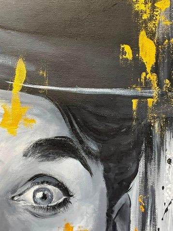 Ricart 70 x 100 cm - Marilyn y Chaplin: Nostalgia en Ocre