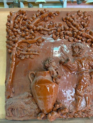Vintage Tegel - Reliefkeramisch paneel, beschilderd –