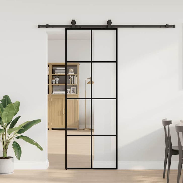 vidaXL Schuifdeur met beslagset 76x205 cm ESG glas zwart, Doe-het-zelf en Bouw, Deuren en Vliegenramen, Nieuw, Verzenden