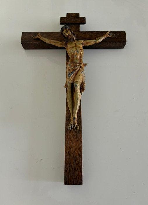 Antiek Kruis - Eik - 1920-1930 - Jesus Christus, Antiek en Kunst, Antiek | Boeken en Manuscripten